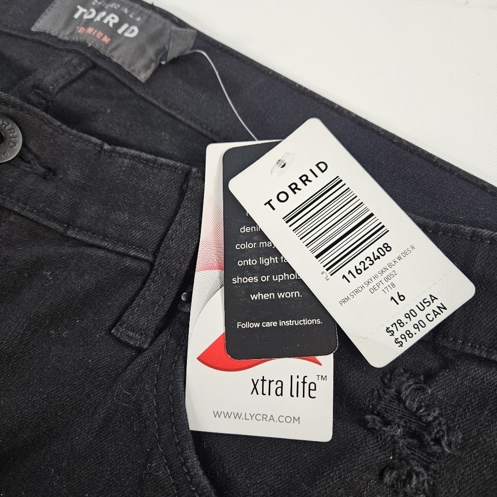 Torrid NWT Premium High Rise Ultra Skinny Regular Black 16 R Patch Jeans - Picture 6 of 9
